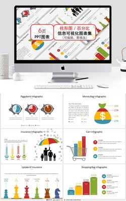 柱形图百分比信息可视化图表集ppt模板